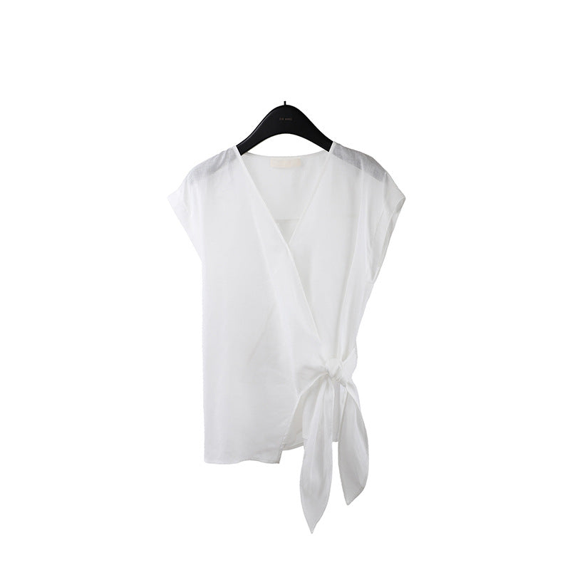 2025  Ramie Tencel Cross Design Sense Shirt 2025 Thirteen Lines Summer New Shirt Women's T5059X
