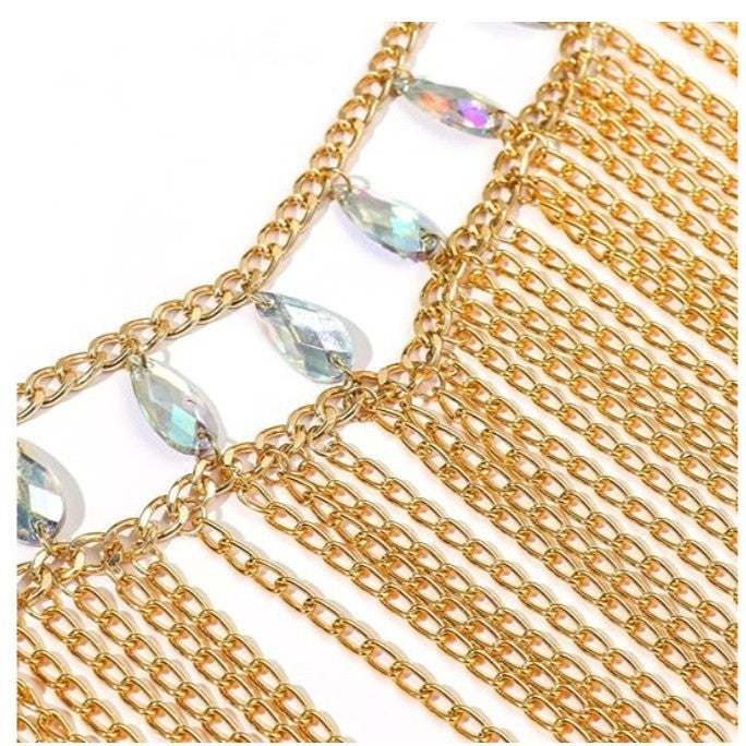 20004 2025 hot-selling metal chains, multiple fringed chains splicing neck tube top vest waist chain set body chain