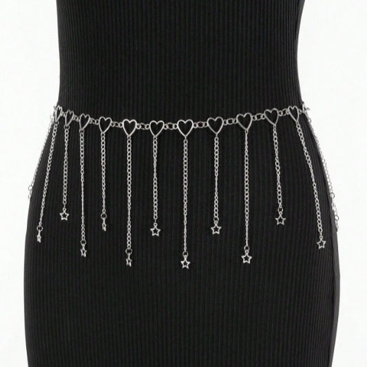 4474 2025 women's waist chain metal chain love fringed chain star fashion versatile waist chain accessories body chain