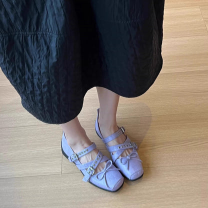 2025 Sheepskin version~  retro ballet style square head Mary Jane shoes women's cross buckle leather sports small leather shoes single shoes