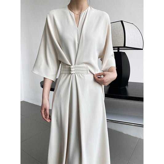 2025 Spot new new Chinese waist thin high sense national style buckle  niche design white long dress children