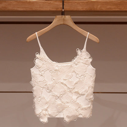 2025 Heavy industry embroidered three-dimensional flower knitted sweater  summer new celebrity style sling vest top women
