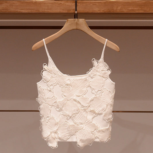 2025 Heavy industry embroidered three-dimensional flower knitted sweater  summer new celebrity style sling vest top women
