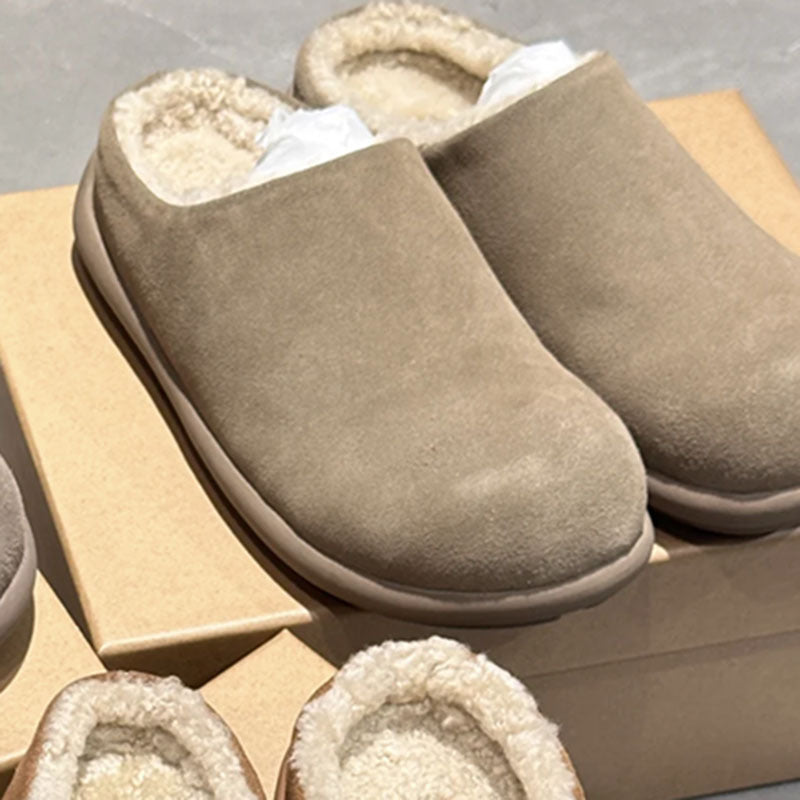 2025 Birkenstock shoes bag head fluffy slippers women's popular autumn and winter new warm outer wear non-slip Muller mop