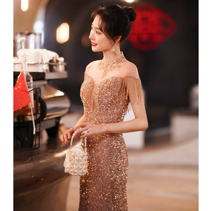 Evening dress women's 2025 new annual meeting fishtail banquet elegant temperament socialite host dignified atmospheric dress