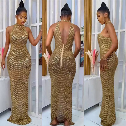 Evening Dress for Women New New Spring Elegant Rhinestone Banquet Temperament Long Dress Ins