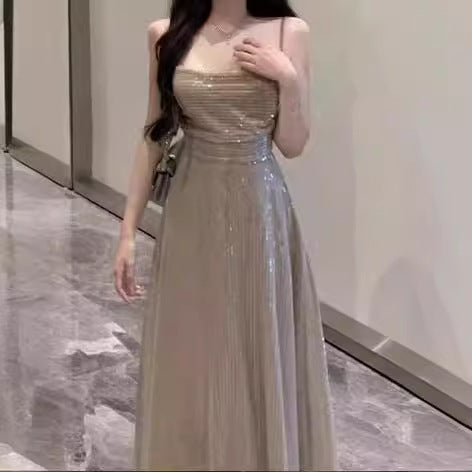 2025 popular new Popular style design sense niche sexy spice girl suspender long dress temperament sequin dress female ins tide