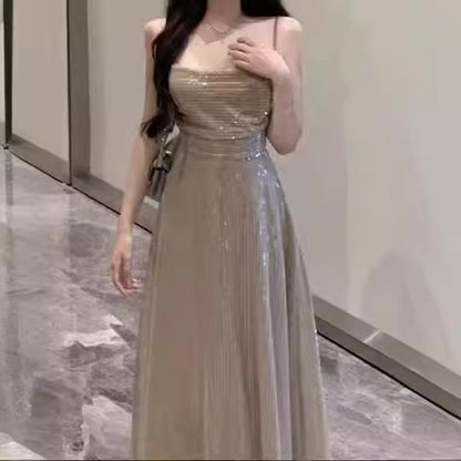2025 popular new Popular style design sense niche sexy spice girl suspender long dress temperament sequin dress female ins tide