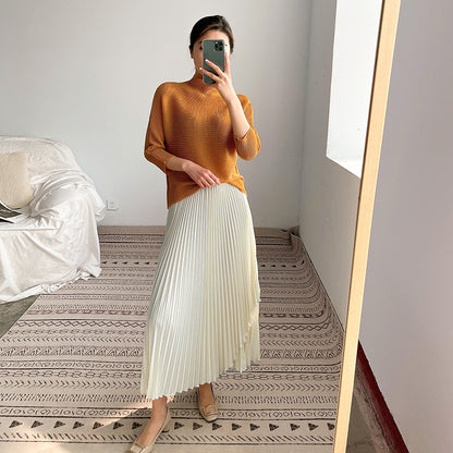 2025 hot-selling skirt medium and long spring and summer new irregular high-end temperament high-waisted pleated skirt long skirt a word