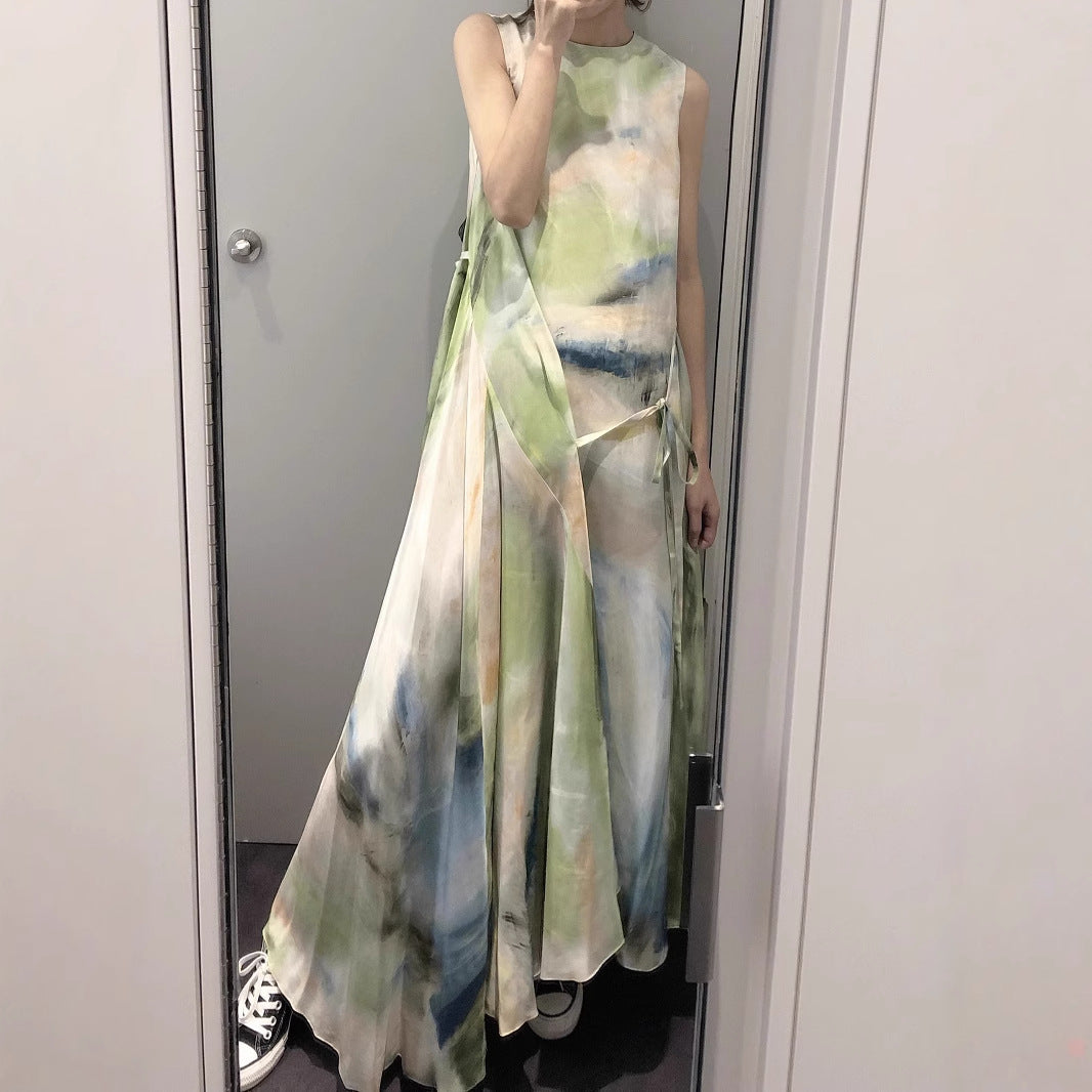 2025 Spring niche cold wind Korean version design sense irregular skirt lace-up dress