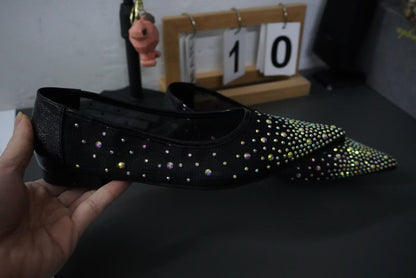 2025 2025 new Xingshengda elegant small pointed breathable mesh rhinestone fairy wind versatile shallow mouth single shoes woman