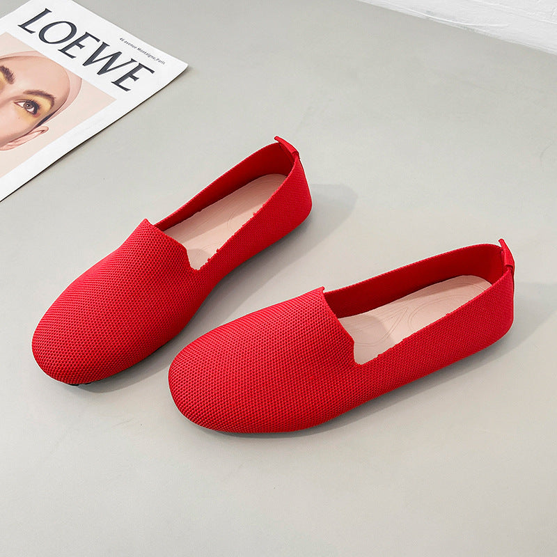 xakxx Spring and Autumn New plus Size Woven Pumps Women's Flying Woven Flat Square Toe Cloth Shoes Knitted Soft Bottom Pregnant Women One-Suit Skirt