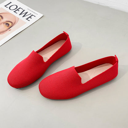 xakxx Spring and Autumn New plus Size Woven Pumps Women's Flying Woven Flat Square Toe Cloth Shoes Knitted Soft Bottom Pregnant Women One-Suit Skirt