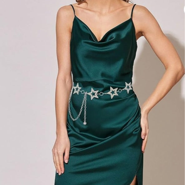 2025 LH4754  fashion diamond-encrusted star waist chain women's high-end sense niche waist jewelry women's versatile retro belt waist chain