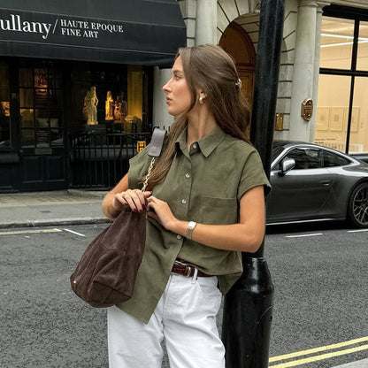 XAKXX Russian spring and summer casual lazy green short-sleeved retro temperament pocket shirt 2025 street style loose shirt