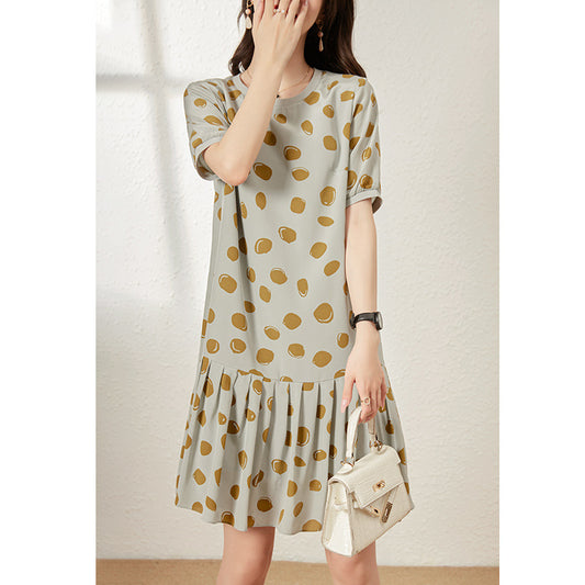 2025 Silk polka dot fishtail skirt mulberry silk dress  summer women's clothing medium and long loose pleated skirt print