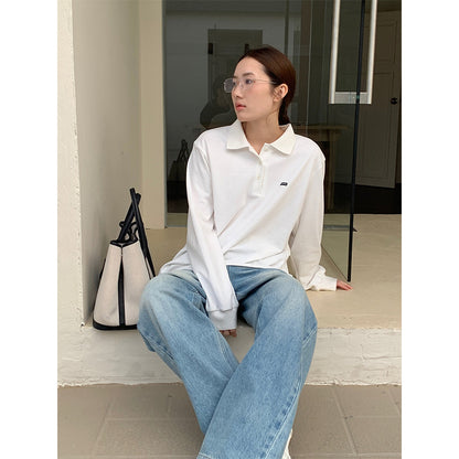 2025  Versatile Lapel POLO Shirt Women's 2025 Thirteen Lines Spring Korean Version Simple Casual Long Sleeve T-Shirt T270
