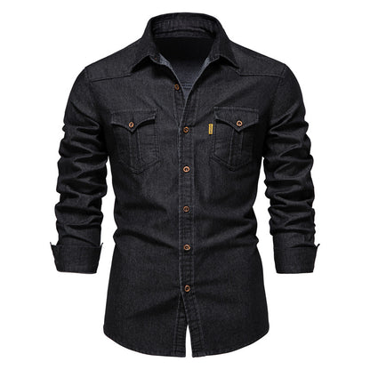 XAKXX 2025 popular Popular trade New explosion men's beautiful size denim shirt men's casual solid color men's denim long-sleeved shirt
