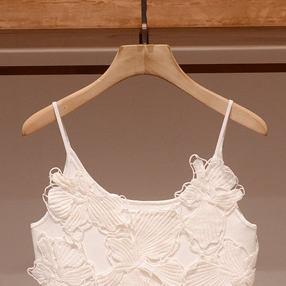 2025 Heavy industry embroidered three-dimensional flower knitted sweater  summer new celebrity style sling vest top women