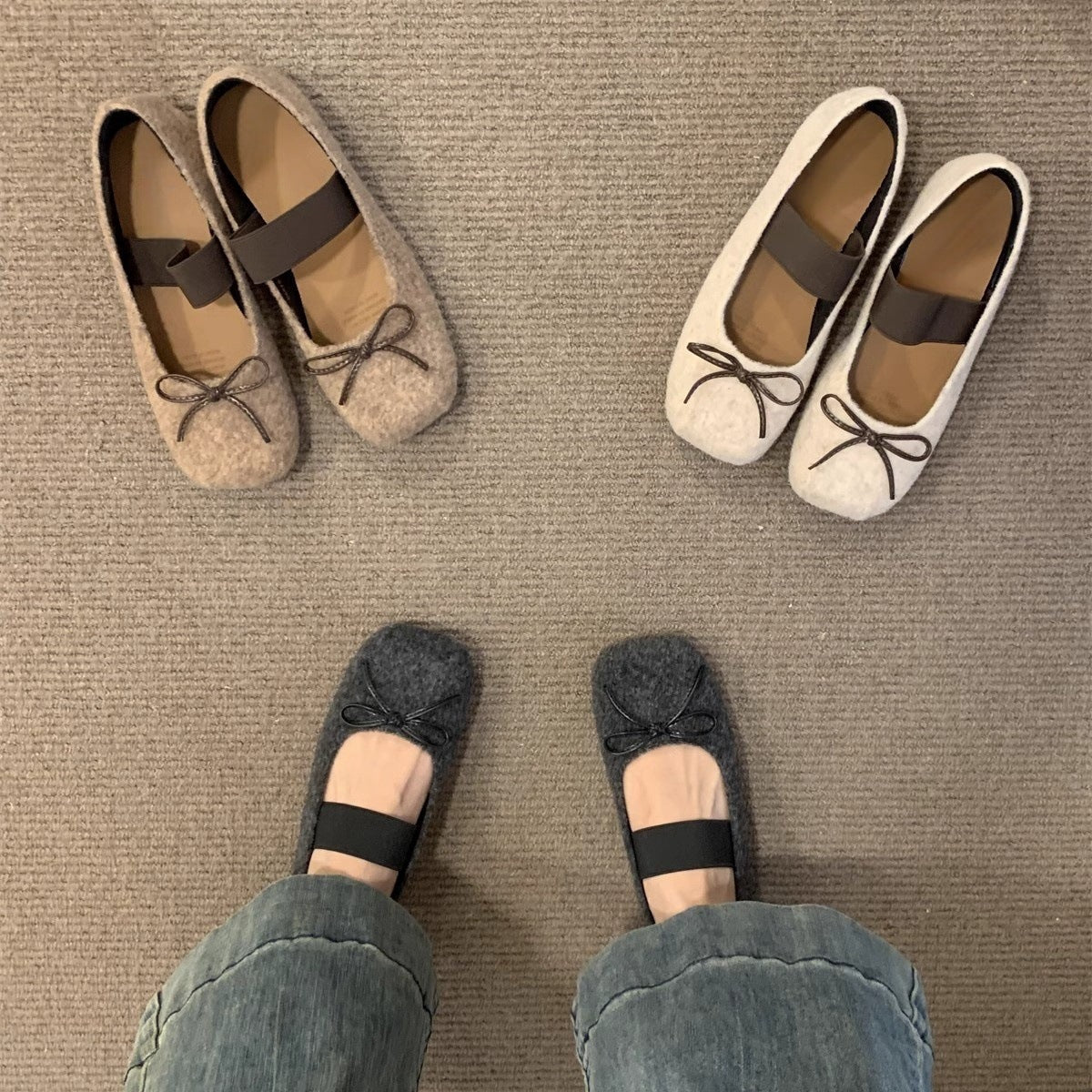 2025 Flat-bottomed  square head single shoes women's shoes popular new spring and autumn bow word with retro suede commuter shoes