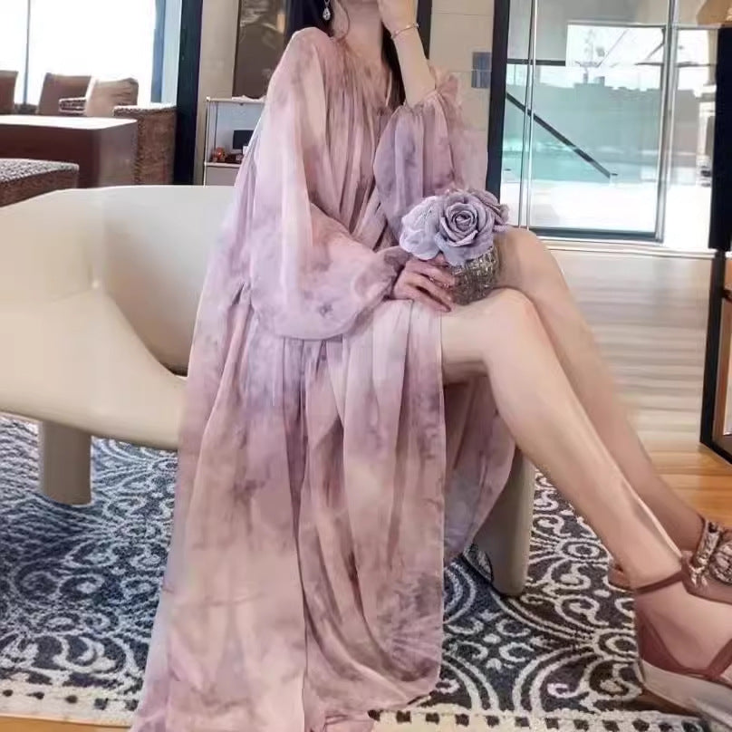 2025 popular spring new high-end floral dress women's tea break  temperament super fairy fairy dress