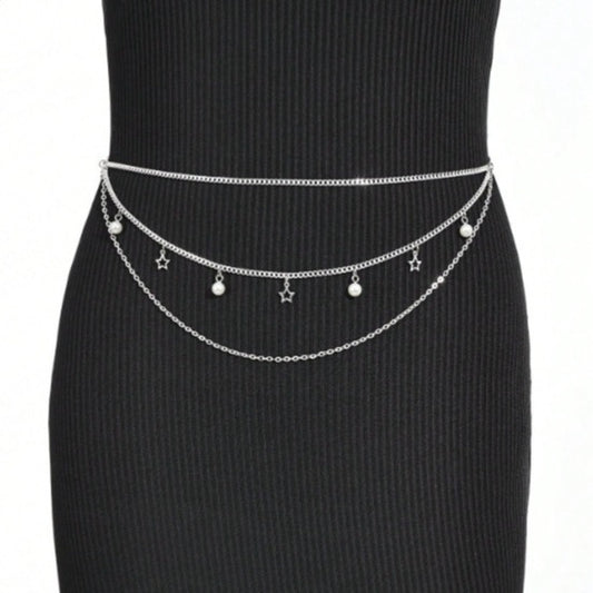 2025 3997Waistchain Silver Metal Chain Pearl Star Pendant Wedding Party Party Daily Wear Waist Chain