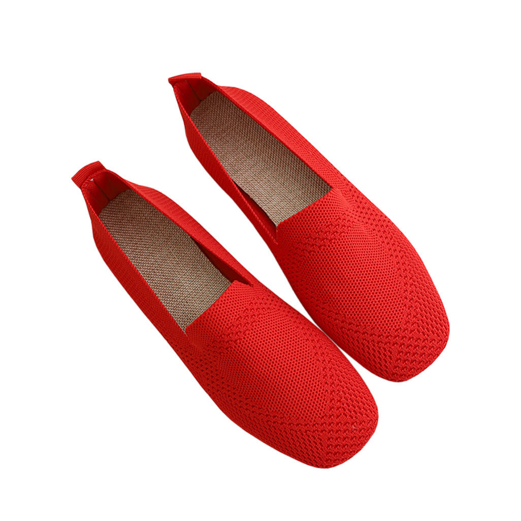 xakxx Spring and Autumn New plus Size Woven Pumps Women's Flying Woven Flat Square Toe Cloth Shoes Knitted Soft Bottom Pregnant Women One-Suit Skirt