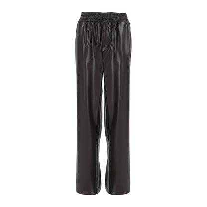 XAKXX Autumn and winter fashion sexy temperament gray velvet matte leather pants retro high-waisted women's casual trousers