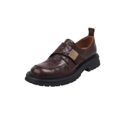 2025 Sheepskin version~ popular new retro British round head platform loafers hand-scratched sheepskin one-pedal single shoes women