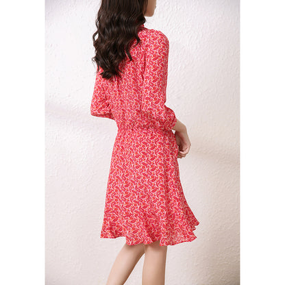 2025 Floral silk dress  summer new  Platycodon medium and long women's clothing, red mulberry silk skirt