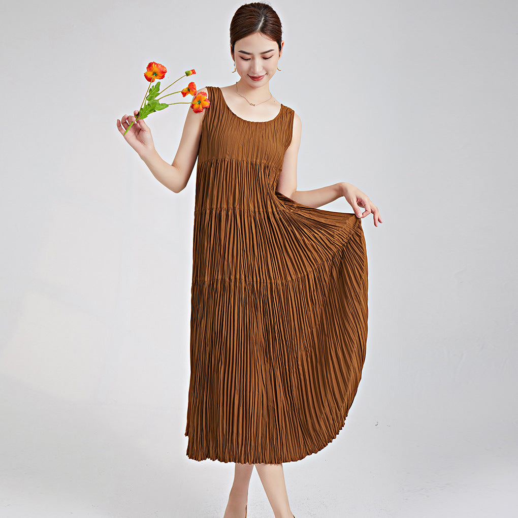 2025 handmade pleated skirt summer women's suspender vest skirt high-end long dress Popular trade women's  dress