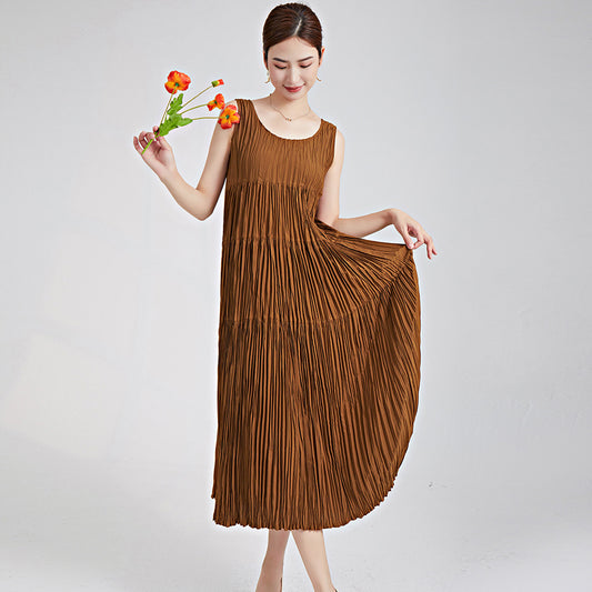 2025 handmade pleated skirt summer women's suspender vest skirt high-end long dress Popular trade women's  dress