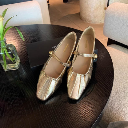2025 Sheepskin version~ Grape mother has the same temperament, small square head folds, with Mary Jane bag head and half slippers for women's summer