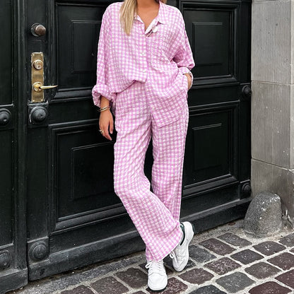 XAKXX 2025popular Popular, 2025, autumn and winter new pink plaid loose casual suit fashionable commuting New wholesale two-piece set women