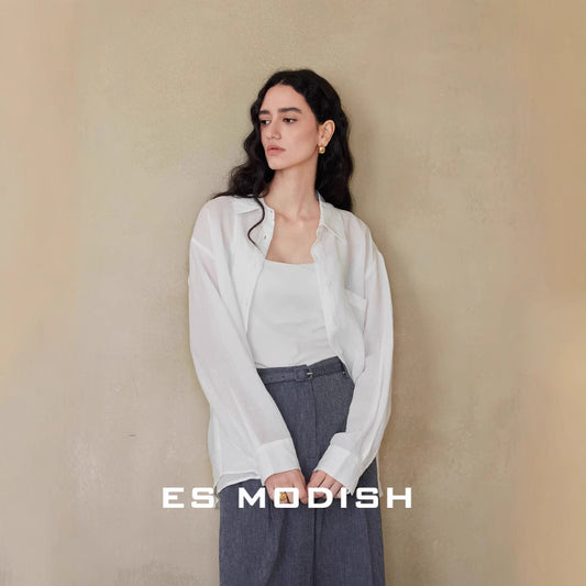 2025 ES MODISH spring new product niche rear split design basic version casual versatile shirt ramie shirt