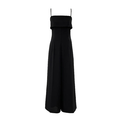2025 ES MODISH Spring New  Retro Suspender High Waist Jumpsuit Design Sense Black Commuter Pants Women