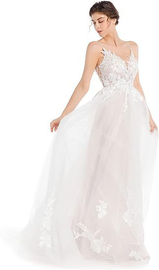 2025 Popular trade new wedding dress applique bohemian beach sexy thin shoulder strap lace bridal dress halter