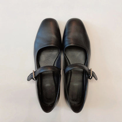 2025 Cowhide version~ Grape mother same soft-soled Mary Jane single shoes women's shoes one-word buckle belt shallow mouth flat shoes small leather shoes