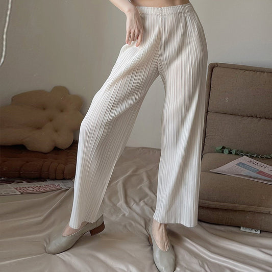 2025 wide-leg pants women's summer new high-waisted versatile elastic waist loose commuter straight pants pleated casual pants