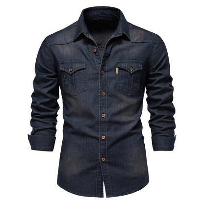 XAKXX 2025 popular Popular trade New explosion men's beautiful size denim shirt men's casual solid color men's denim long-sleeved shirt
