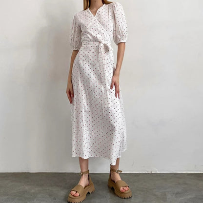 XAKXX 2025 early spring new love printing V-neck apron high waist dress 2025 fashion cross-border pure cotton long dress women