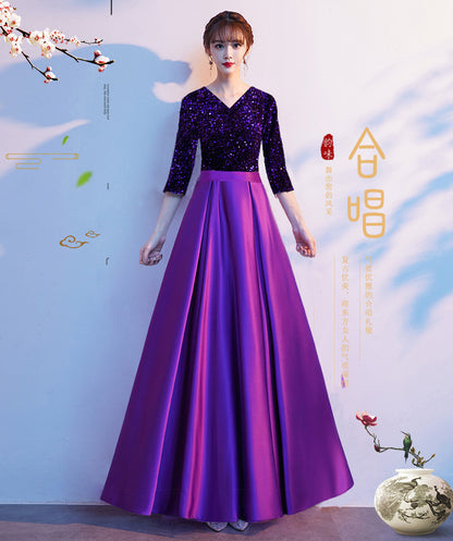 2025 New cantata costume female popular new sequined adult choir host red song recitation evening dress