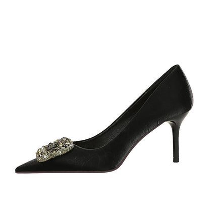 2025 7239-AK83  fashion banquet women's shoes thin heel high heel shallow mouth pointed rhinestone metal buckle single shoes women