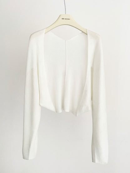 2025 ES MODISH Spring New Product Tencel Sleeve Outer Shawl Knitted Cardigan Celebrity Short Back V-Neck Jacket