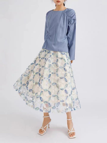2025 2023 new spring atmosphere three-dimensional flower bead gauze skirt women's spring and autumn mesh skirt long skirt