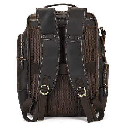 Popular Retro Men's Backpack Crazy Horse Leather Backpack Multi-Functional Cowhide Schoolbag Large Capacity Shiralee Travel Bag
