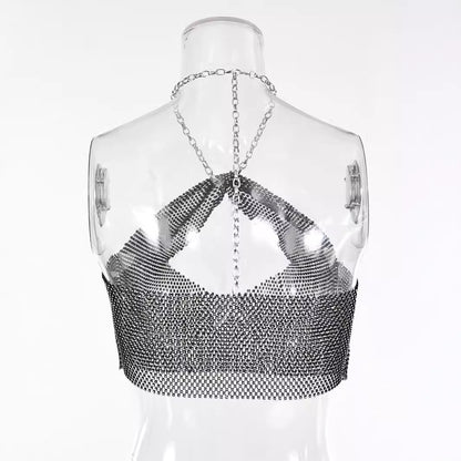 6392 Spring and summer New new products 2025 women's clothing fishing net rhinestone sling sexy tight elastic vest neck top