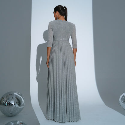 2025 five-quarter-sleeved temperament round neck long bohemian pendulum waist evening dress dress women's clothing