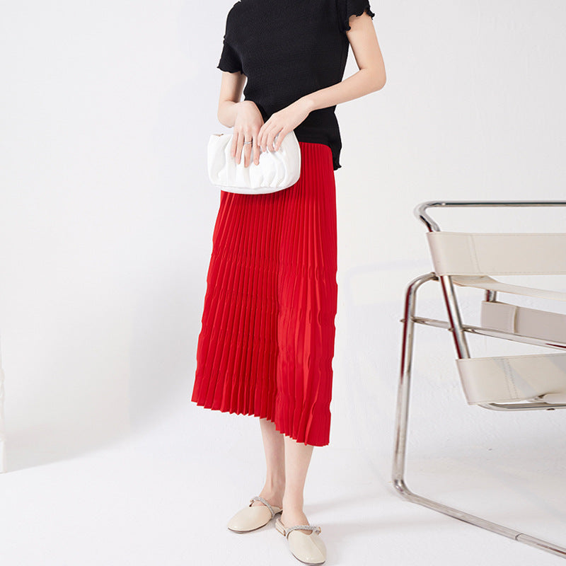 2025 Folded skirt women's wholesale spot versatile high waist Mizhai summer new medium and long large size pleated skirt skirt