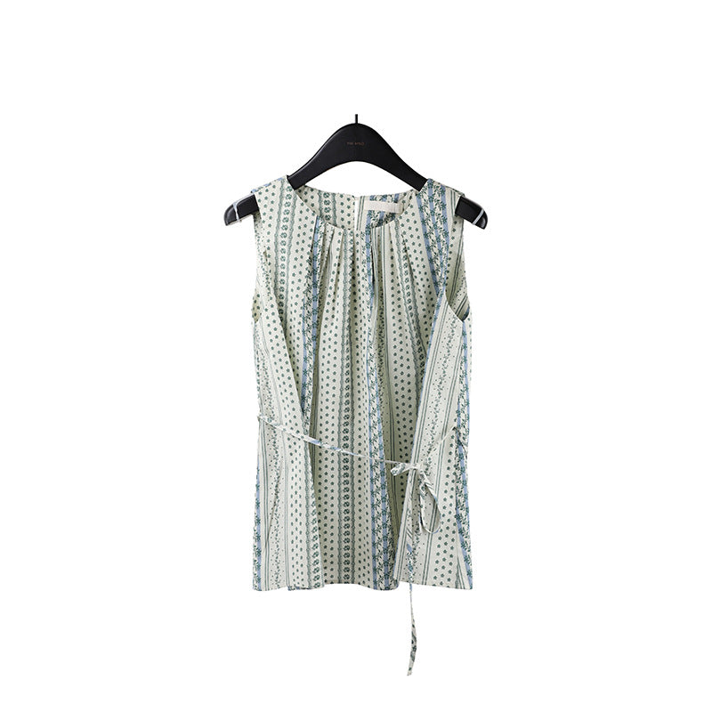 2025  floral striped lace-up shirt 2025 summer new beach vacation style loose top T5056X